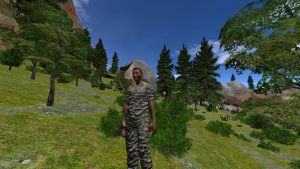 Military dressed NPC standing in a forest