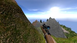 Sniper rifle looking at boar on cliff