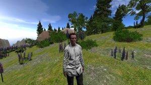 NPC in a white shirt standing in forest