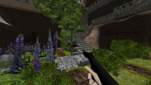 Lush garden in castle with shotgun
