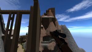 Sniper rifle overlooking castle