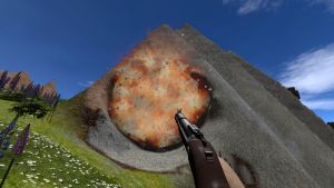 M79 grenade launcher blowing up a mountain.