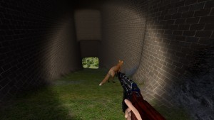 Red fox in a player built voxel tunnel